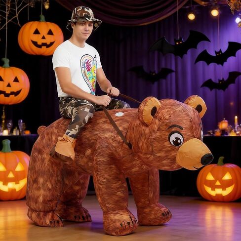 Halloween Inflatable Costume Adult, Ride on Bear Blow up Costumes Funny Riding Bear Suit Halloween Costumes for Men Women Halloween Party Dress up in Saudi Arabia