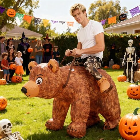 Halloween Inflatable Costume Adult, Ride on Bear Blow up Costumes Funny Riding Bear Suit Halloween Costumes for Men Women Halloween Party Dress up in Saudi Arabia