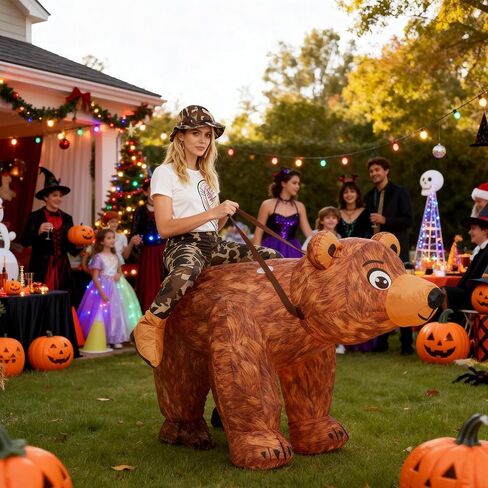 Halloween Inflatable Costume Adult, Ride on Bear Blow up Costumes Funny Riding Bear Suit Halloween Costumes for Men Women Halloween Party Dress up in Saudi Arabia