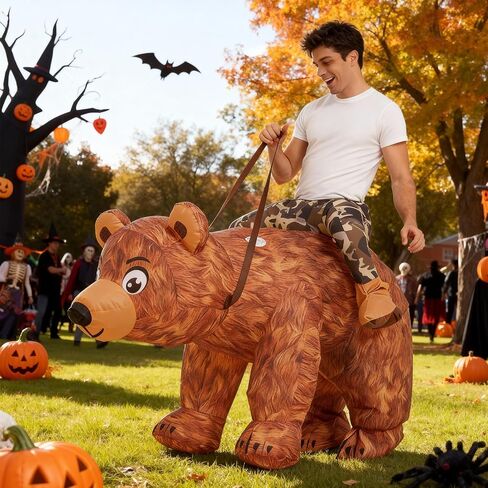 Halloween Inflatable Costume Adult, Ride on Bear Blow up Costumes Funny Riding Bear Suit Halloween Costumes for Men Women Halloween Party Dress up in Saudi Arabia