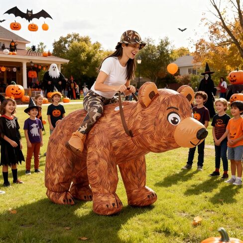 Halloween Inflatable Costume Adult, Ride on Bear Blow up Costumes Funny Riding Bear Suit Halloween Costumes for Men Women Halloween Party Dress up in Saudi Arabia