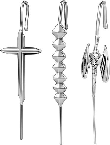 Aoedej Punk Ear Wrap Crawler Earrings Ear Hook Earring Helix Hook Stainless Steel Snake Tiger Cross Ear Cuff Pin Hoop Earring for Women Men Piercing Jewelry Gifts in Kuwait