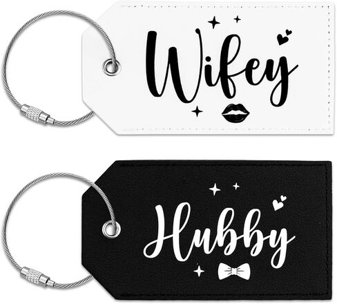 مجموعة علامات الأمتعة Hubby and Wifey للأزواج، أساسيات السفر لشهر العسل، هدايا الزفاف، هدايا الخطوبة للأزواج، هدايا السفر للأزواج، هدية شهر العسل للزوجين، هدية للمتزوجين للتو in Kuwait