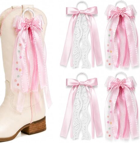 4PCS Boot Bows, Boot Bows for Cowgirl Boots, Bows for Boots, Boot Ribbons for Cowboy Boots, Black White Plaid Adjustable Design in Saudi Arabia