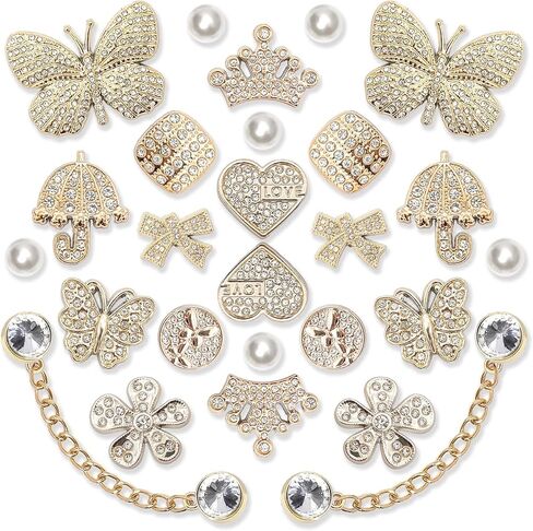 26PCS Bling Charms Set - Pearls, Resin Butterflies, Flowers & Sparkling Chains DIY Decoration Accessories for Girls & Women in Saudi Arabia