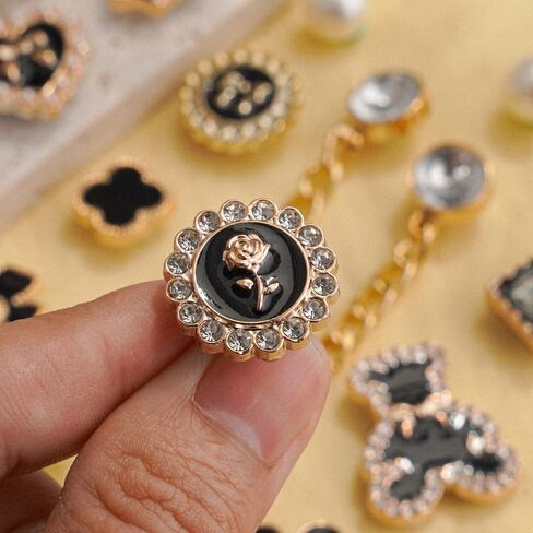 Bling Black and White Shoe Charms Set – Rhinestone Chain, Pearl Flower, Heart & Gem Designs – Decorative Shoe Accessories for Shoes, Bracelets and Bags, Gifts for Birthday, Holidays and Special Occasions in Saudi Arabia