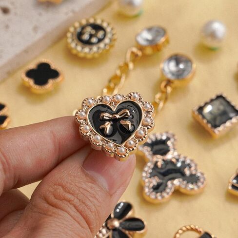 Bling Black and White Shoe Charms Set – Rhinestone Chain, Pearl Flower, Heart & Gem Designs – Decorative Shoe Accessories for Shoes, Bracelets and Bags, Gifts for Birthday, Holidays and Special Occasions in Saudi Arabia