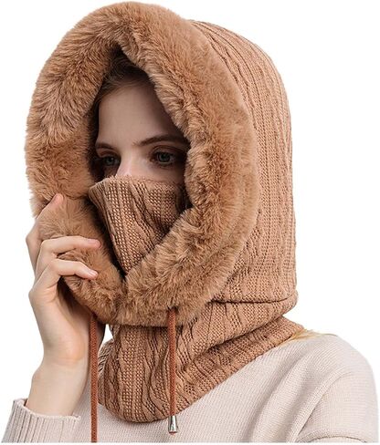 3 in 1 Beanie Hat with Scarf and Mask,2025 New Knitted Hat Hooded Scarf Ski Masks Necker Warmer for Skiing Cycling in Kuwait