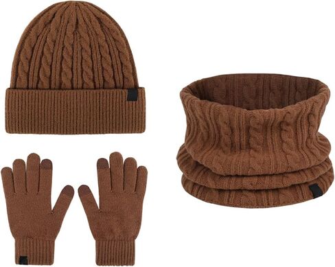 Hat Beanie+Scarf+Gloves Men and Women Warm Fleece Knit Winter Beanie Gloves Neck Warmer Set 3 in Set for Adult in Kuwait
