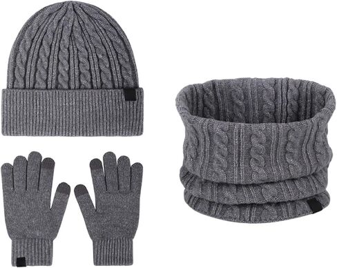 Hat Beanie+Scarf+Gloves Men and Women Warm Fleece Knit Winter Beanie Gloves Neck Warmer Set 3 in Set for Adult in Kuwait