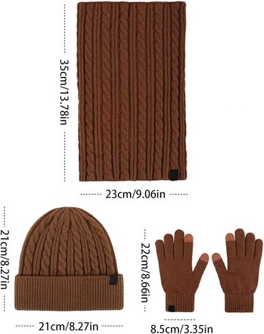 Hat Beanie+Scarf+Gloves Men and Women Warm Fleece Knit Winter Beanie Gloves Neck Warmer Set 3 in Set for Adult in Kuwait