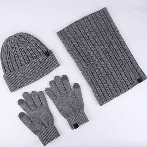 Hat Beanie+Scarf+Gloves Men and Women Warm Fleece Knit Winter Beanie Gloves Neck Warmer Set 3 in Set for Adult in Kuwait