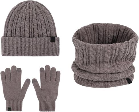 Hat Beanie+Scarf+Gloves Men and Women Warm Fleece Knit Winter Beanie Gloves Neck Warmer Set 3 in Set for Adult in Kuwait