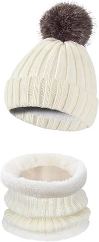 Hat Beanie+Neckwarmer Set Men and Women Warm Hats Scarf Unisex Knit Skull Cap Neck Warmer with Fleece Lined in Kuwait