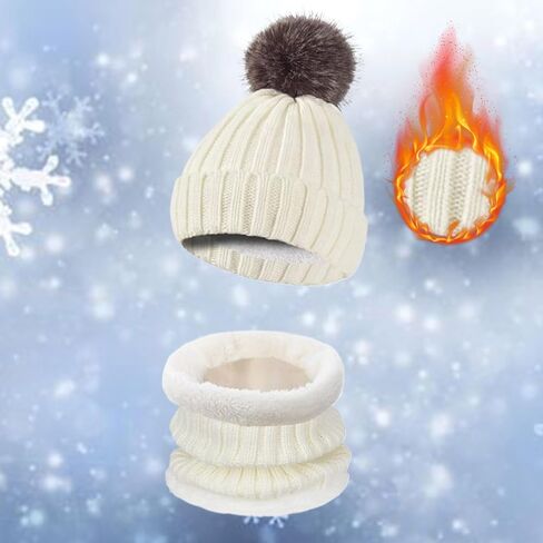 Hat Beanie+Neckwarmer Set Men and Women Warm Hats Scarf Unisex Knit Skull Cap Neck Warmer with Fleece Lined in Kuwait