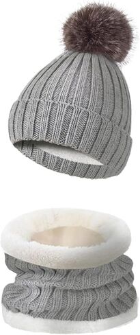 Hat Beanie+Neckwarmer Set Men and Women Warm Hats Scarf Unisex Knit Skull Cap Neck Warmer with Fleece Lined in Kuwait