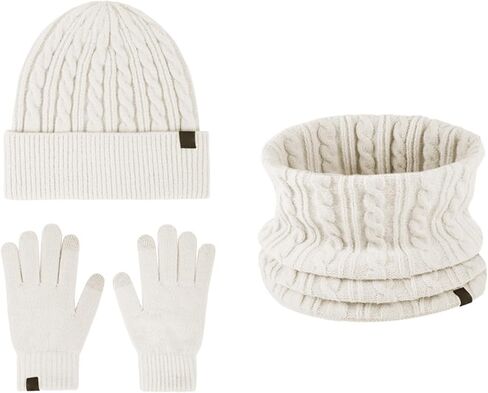 Hat Beanie+Scarf+Gloves Men and Women Warm Fleece Knit Winter Beanie Gloves Neck Warmer Set 3 in Set for Adult in Kuwait