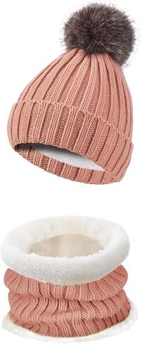 Hat Beanie+Neckwarmer Set Men and Women Warm Hats Scarf Unisex Knit Skull Cap Neck Warmer with Fleece Lined in Kuwait