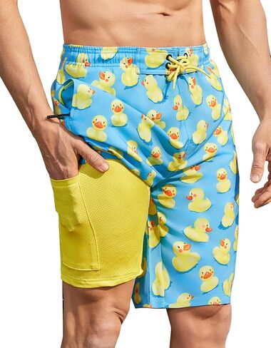 Men's Orange Solid High Rise Modern Swim Trunks with Compression Liner and Multiple Secure Pockets in Saudi Arabia