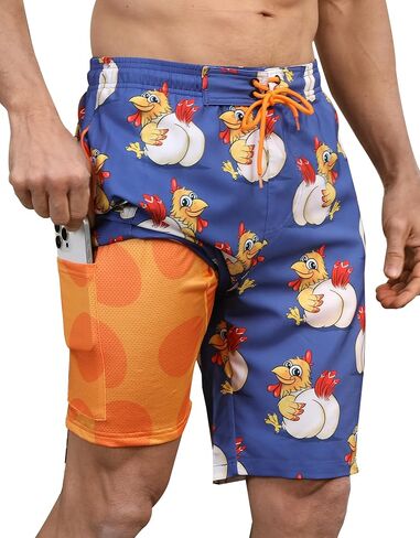 Men's Orange Solid High Rise Modern Swim Trunks with Compression Liner and Multiple Secure Pockets in Kuwait