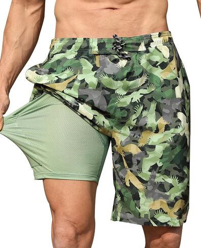 Men's Orange Solid High Rise Modern Swim Trunks with Compression Liner and Multiple Secure Pockets in Kuwait