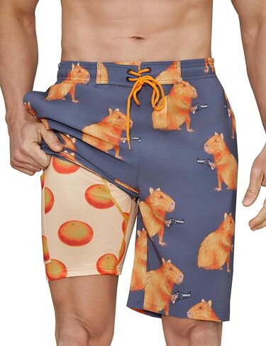 Men's Orange Solid High Rise Modern Swim Trunks with Compression Liner and Multiple Secure Pockets in Kuwait