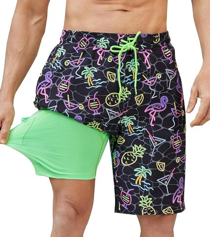 Men's Orange Solid High Rise Modern Swim Trunks with Compression Liner and Multiple Secure Pockets in Kuwait