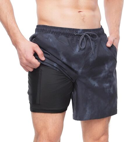 Rokka&Rolla Men's Quick Dry Swim Trunks with Compression Liner 7" Bathing Suit Tie-Dye Board Shorts in Kuwait
