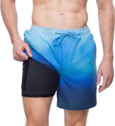 Rokka&Rolla Men's Quick Dry Swim Trunks with Compression Liner 7" Bathing Suit Tie-Dye Board Shorts in Kuwait