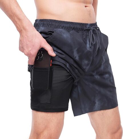 Rokka&Rolla Men's Quick Dry Swim Trunks with Compression Liner 7" Bathing Suit Tie-Dye Board Shorts in Kuwait