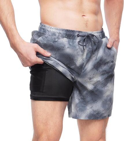 Rokka&Rolla Men's Quick Dry Swim Trunks with Compression Liner 7" Bathing Suit Tie-Dye Board Shorts in Kuwait