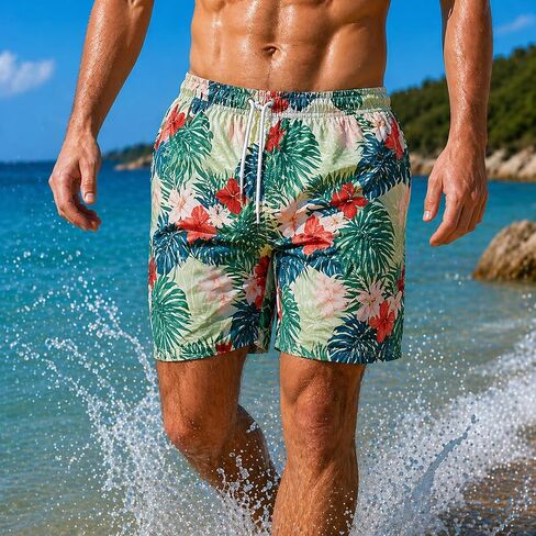 Men's Tropical Print Casual Summer Beach Shorts in Kuwait