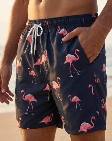 Men's Quick Dry Print Swim Trunks, Casual Beach Board Shorts with Drawstring and Pockets, Red in Kuwait