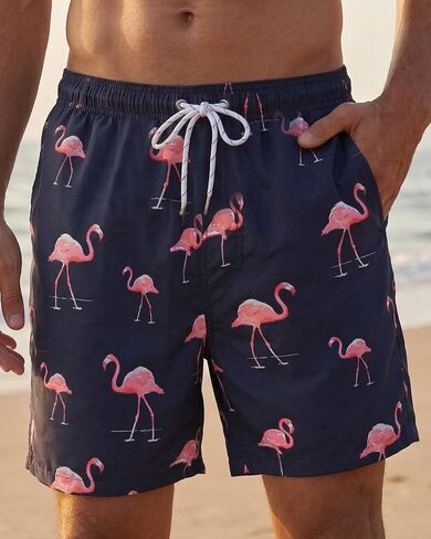 Men's Quick Dry Print Swim Trunks, Casual Beach Board Shorts with Drawstring and Pockets, Red in Kuwait