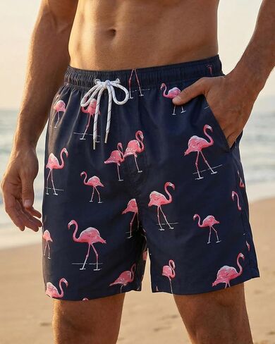 Men's Quick Dry Print Swim Trunks, Casual Beach Board Shorts with Drawstring and Pockets, Red in Kuwait