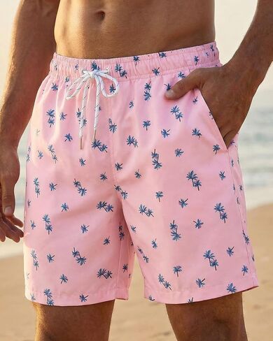 Men's Quick Dry Print Swim Trunks, Casual Beach Board Shorts with Drawstring and Pockets, Red in Kuwait