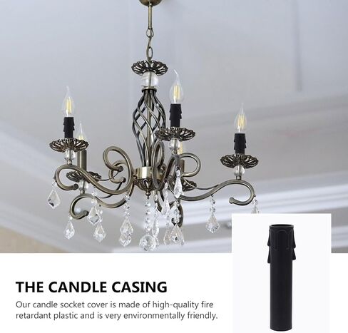 ULTECHNOVO 20pcs Black Plastic Candle Socket Covers Teardrop Sleeves for Candelabra Base Chandelier Lamp Holder Tubes 22x105mm Replacement Parts for Home Lighting in Kuwait