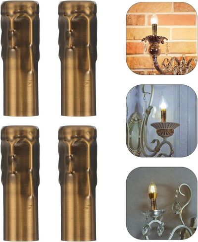 NUOBESTY 10pcs Vintage Metal Candle Covers 25x80mm Antique Copper Hanging Lamp Sleeves Drip-proof Crystal Chandelier Light Accessories for Home Party Decor in Kuwait