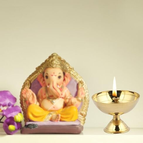 High Quality Brass Oil Lamp for Daily Puja & Other Religious Rituals, Home, Office & Temples, Pack of 1 by Antique Collection in Kuwait