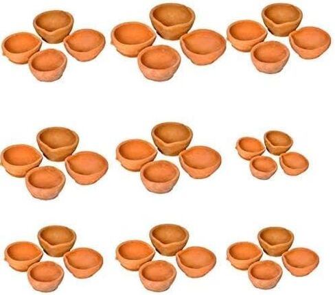 Puja Clay Diya/Terracotta/Mitti ke Diye/Vilakku/Deepam for Diwali, Daily Puja and Decoration (Pack of 51) Brown.Puja Diye (227799) in Kuwait