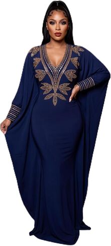 Casual Nightgown Maxi Kaftan Cocktail Dress for Summer Spring (Blue) | Caftan for Women Woman Long Dresses Wedding Guest Gala Prom Night Bridal Shower in Saudi Arabia