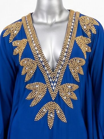 Casual Nightgown Maxi Kaftan Cocktail Dress for Summer Spring (Blue) | Caftan for Women Woman Long Dresses Wedding Guest Gala Prom Night Bridal Shower in Saudi Arabia