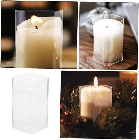 Toyvian Glass Candle Holder Sleeve Square Cylinder Candle Cover 6x15cm Open Ended Glass Shade for Home Wedding Décor in Kuwait