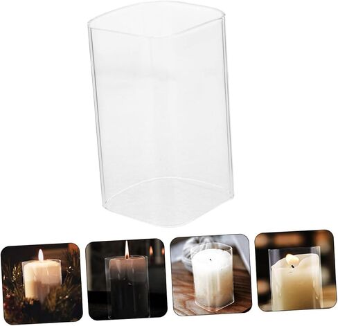 Toyvian Glass Candle Holder Sleeve Square Cylinder Candle Cover 6x15cm Open Ended Glass Shade for Home Wedding Décor in Kuwait