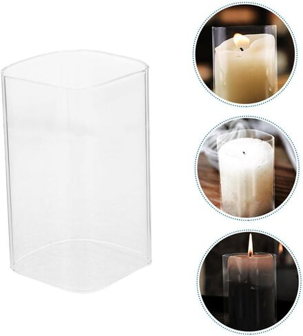 Toyvian Glass Candle Holder Sleeve Square Cylinder Candle Cover 6x15cm Open Ended Glass Shade for Home Wedding Décor in Kuwait