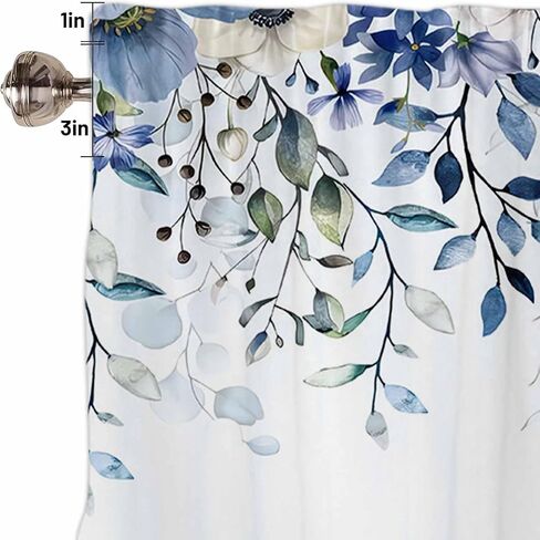 54x18Inch Blue White Botanical Floral Leaf Kitchen Curtain Spring Watercolor Flowers Rustic Farmerhouse Window Treatment Topper Valance Home Bedroom Decor Semi Sheer Drape Polyester in Saudi Arabia