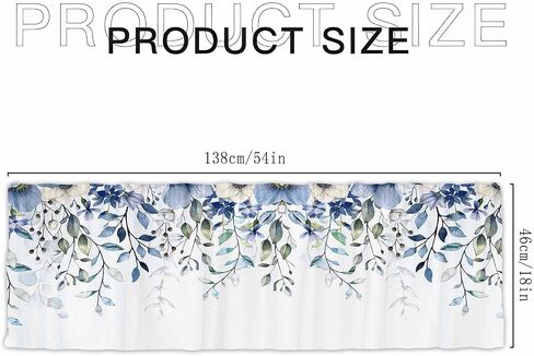 54x18Inch Blue White Botanical Floral Leaf Kitchen Curtain Spring Watercolor Flowers Rustic Farmerhouse Window Treatment Topper Valance Home Bedroom Decor Semi Sheer Drape Polyester in Saudi Arabia