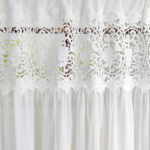 Luxury Sheer Valance Curtains for Living Room Window Valance Bead Trim Tassel Swag Curtain Macrame Rod Pocket Room Divider Kitchen Dining Room 1 Panel (W59 X L35 Inch,White) in Saudi Arabia