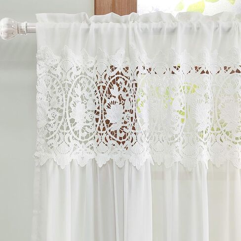 Luxury Sheer Valance Curtains for Living Room Window Valance Bead Trim Tassel Swag Curtain Macrame Rod Pocket Room Divider Kitchen Dining Room 1 Panel (W59 X L35 Inch,White) in Saudi Arabia
