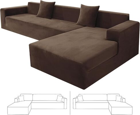 ZNSAYOTX 2026 Soft Velvet Sectional Couch Covers, Luxury Plush Slipcovers with Elastic Bottom for L Shape Sectional Sofa, 2 Pcs Pet Friendly Protector (3 Seat Couch + 3 Seat Chaise, Grey) in Saudi Arabia